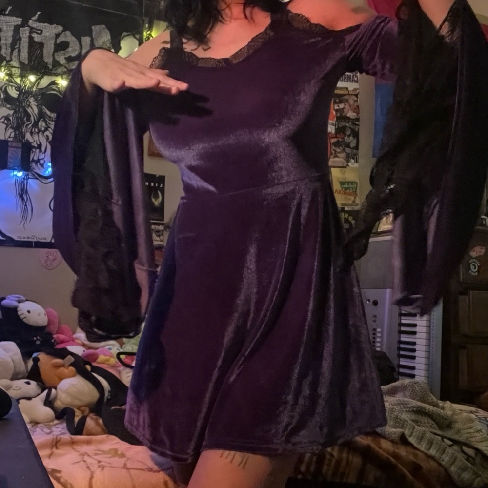 Velvet purple flair arm gothic whimsigoth dress